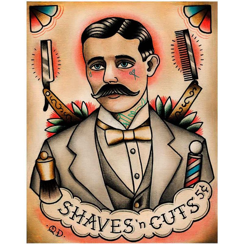 PLACA-DECORATIVA-PARA-BARBEARIAS-QUYEN-DIHN--SHAVES-AND-CUTS----------------------------------------