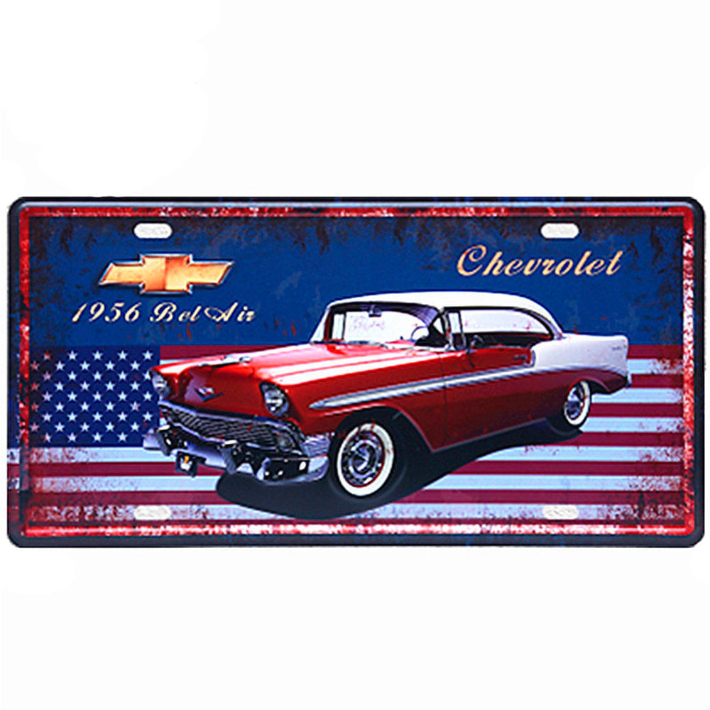 Placa-Carro-Decorativa-De-Metal-Belair-Chevrolet-1956