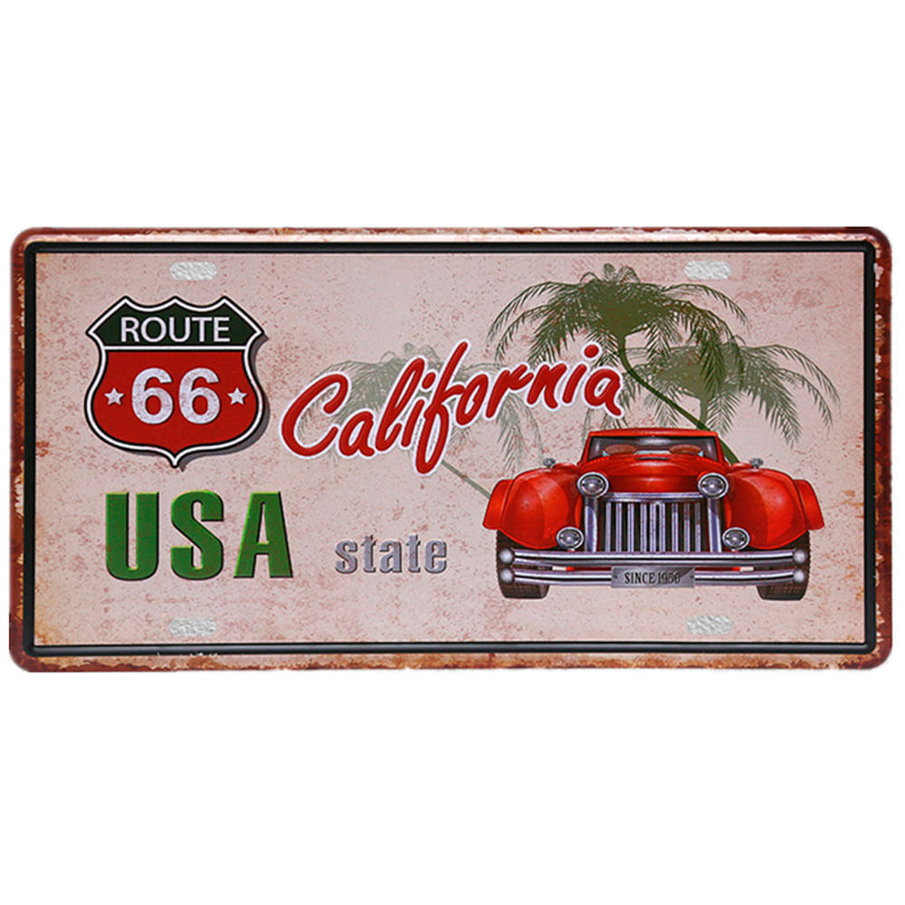 Placa-Carro-Decorativa-De-Metal-Route-66-California