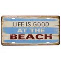 Placa-Carro-Decorativa-De-Metal-Life-Is-Good-At-The-Beach