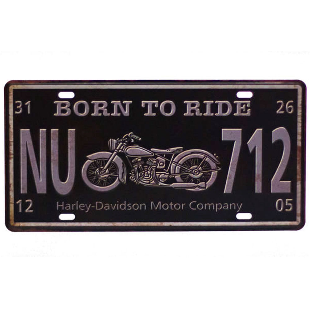 Placa-Carro-Decorativa-De-Metal-Born-To-Ride-Preta---Un