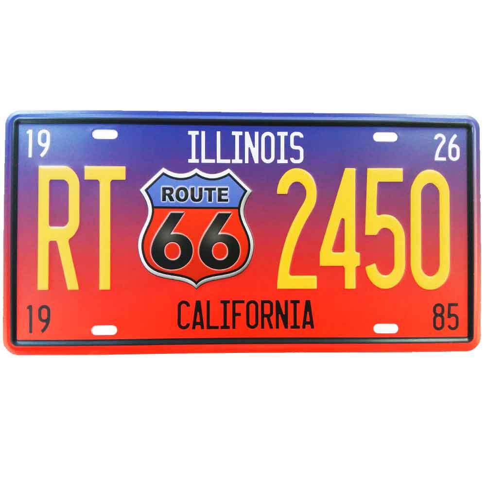 Placa-De-Carro-Decorativa-Em-Alto-Relevo-Illinois-Rota-66-California