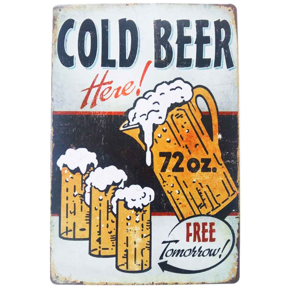 Placa-De-Metal-Decorativa-Cold-Beer-Here