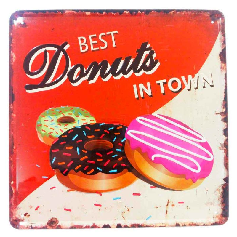 Placa-De-Metal-Decorativa-Vintage-Best-Donut-In-Town