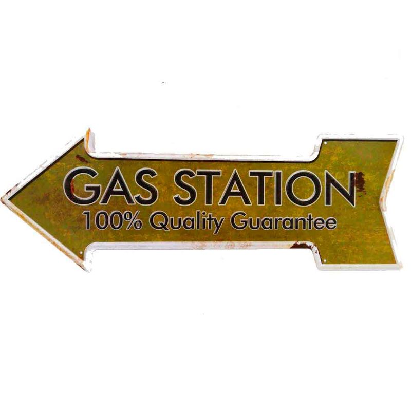 Placa-Seta-De-Metal-Decorativa-Gas-Station