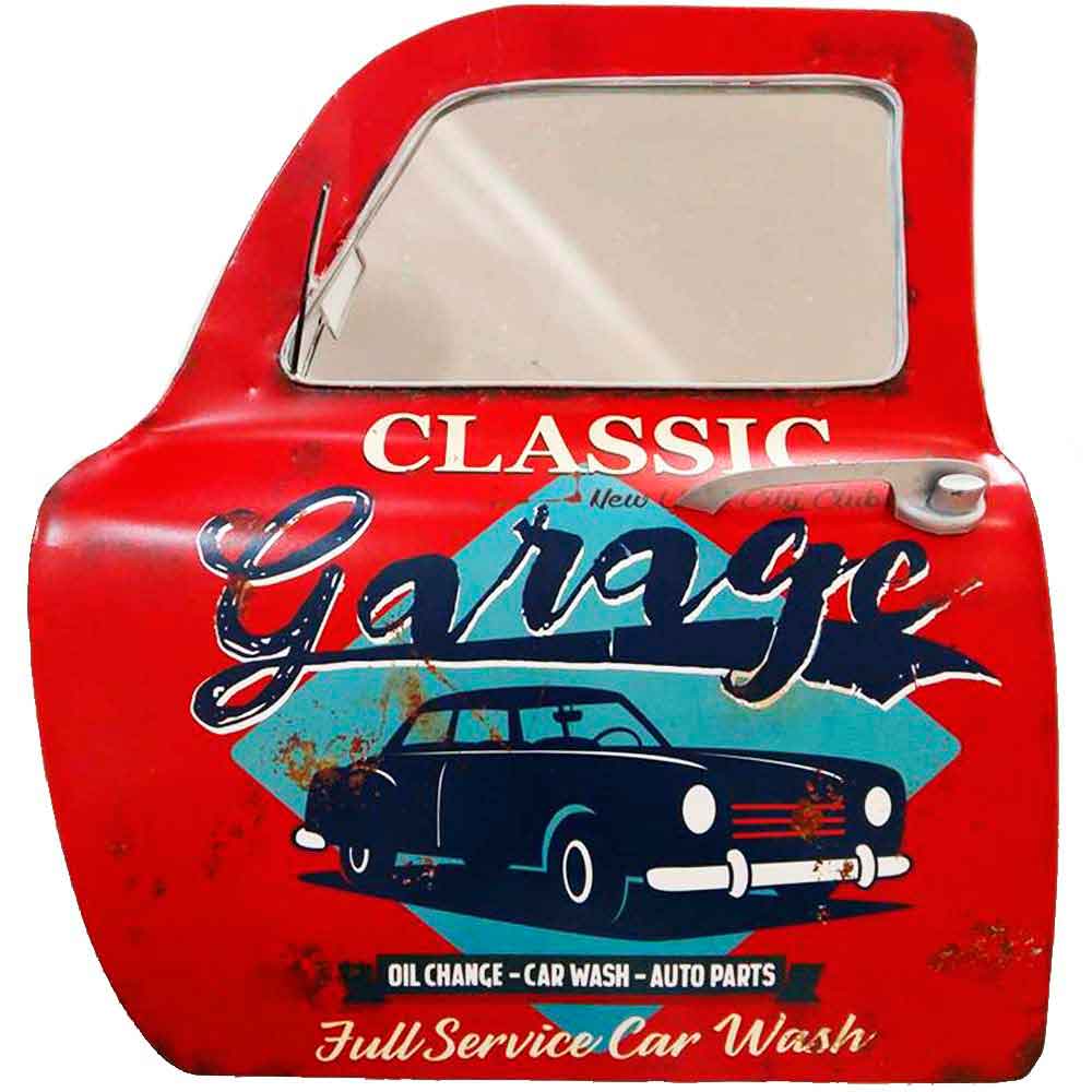 Porta-De-Carro-Decorativa-Com-Espelho-Classic-Garage-Vermelha