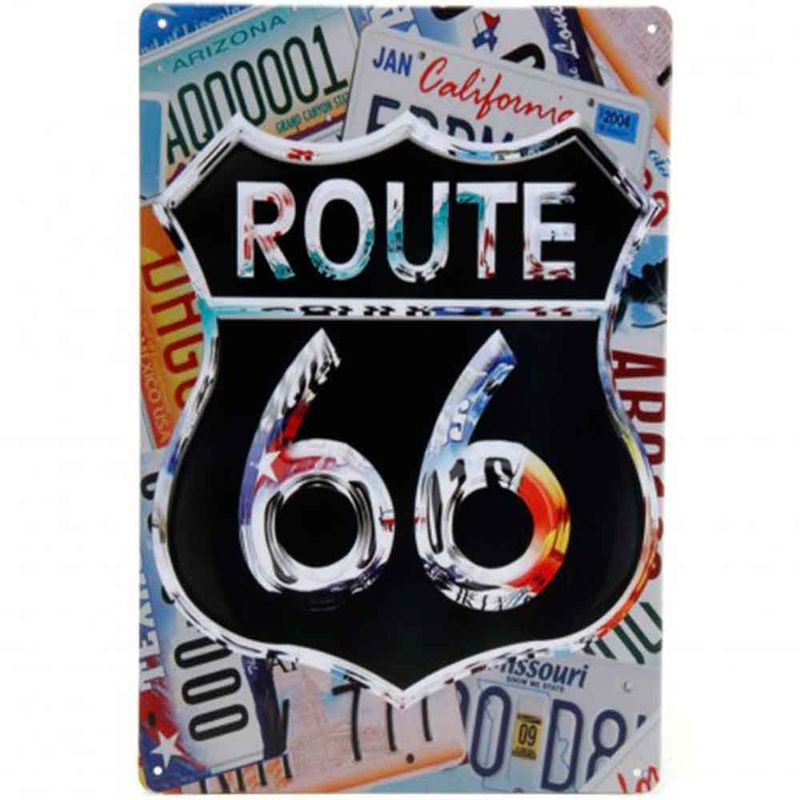 Placa-De-Metal-Decorativa-Route-Us-66-Color