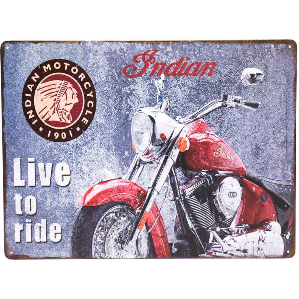 Placa-De-Metal-Decorativa-Indian-Live-To-Ride