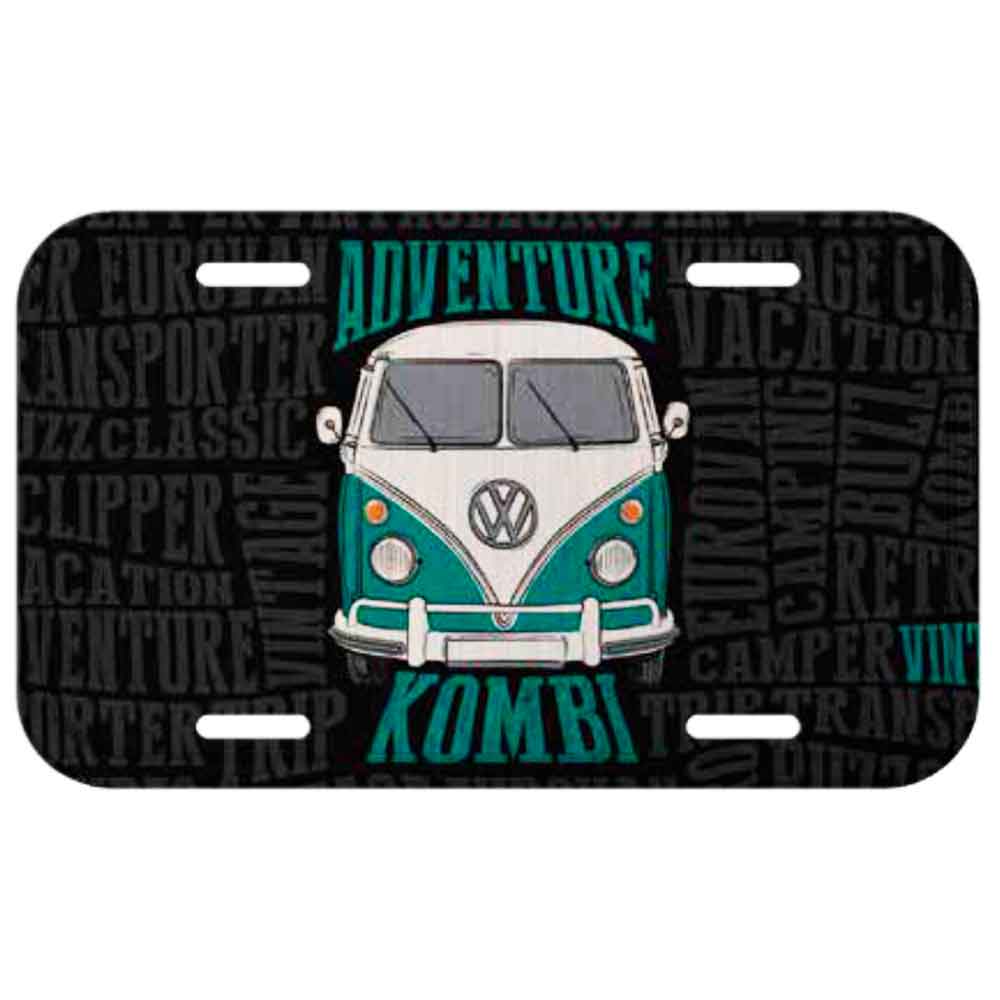 Placa-De-Carro-Metal-Volkswagen-Kombi-Adventure-Preta