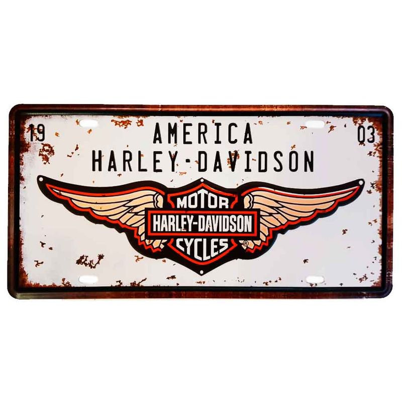 Placa-De-Carro-Decorativa-Em-Alto-Relevo-America-Harley-Davidson-Branco---Unica