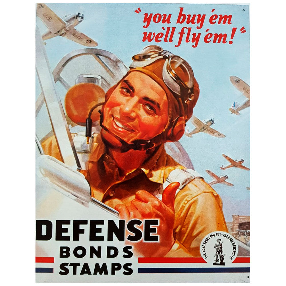 Placa-De-Metal-Defense-Bonds-Stamps-Aviacao