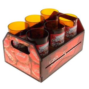 Engradado-Com-6-Copos-De-Vidro-Budweiser-Retro